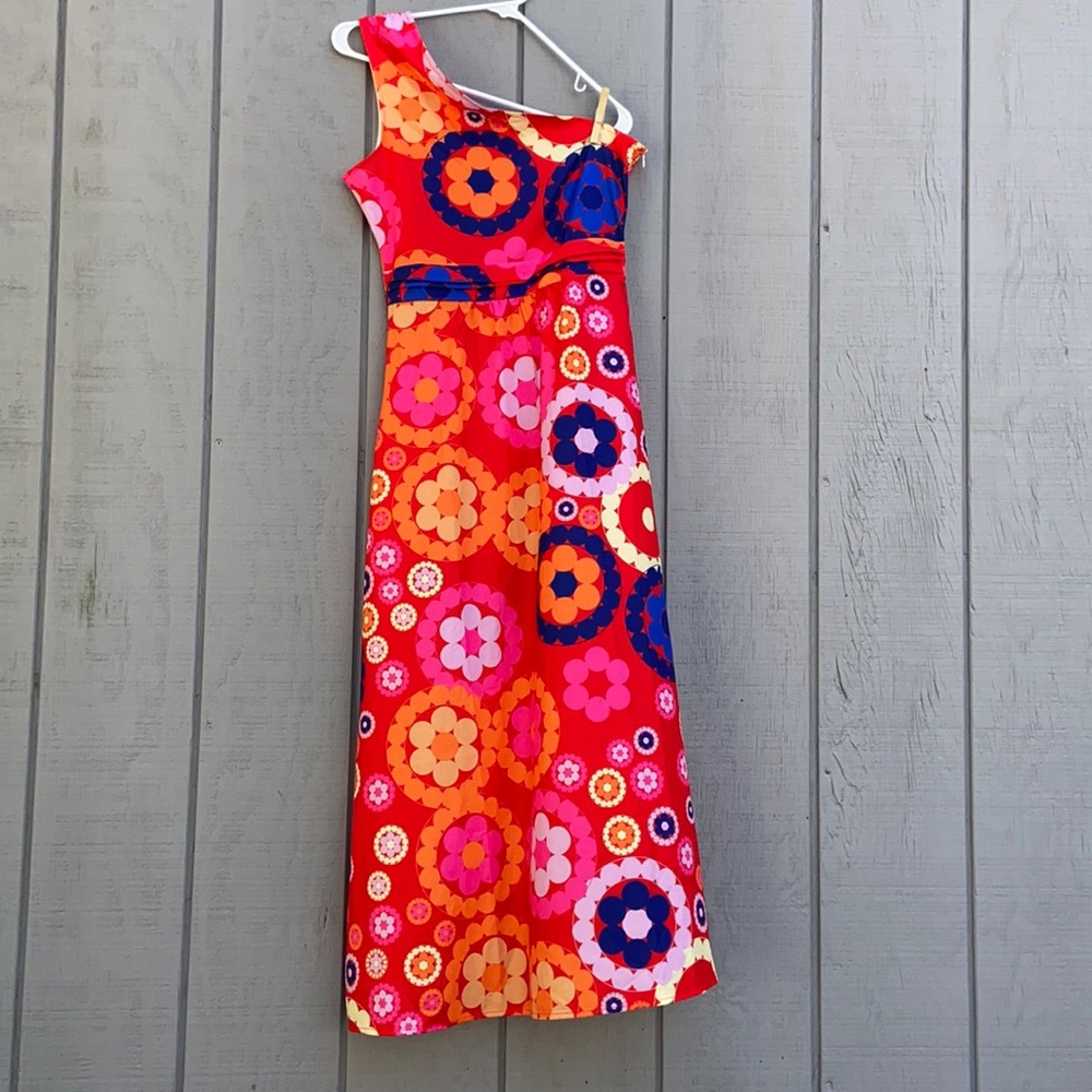 70s style one shoulder flower power dress local boutique recycled polyester - Picture 1 of 3